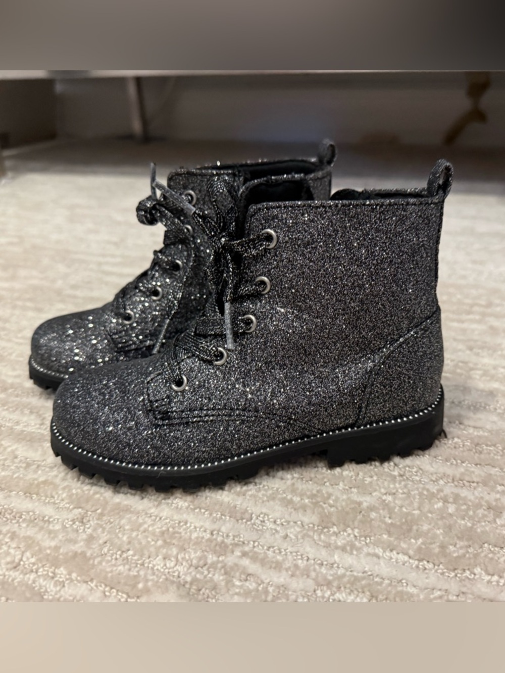 New Rachel Zoe Little Girls Black Silver Sparkle Booties Size 11